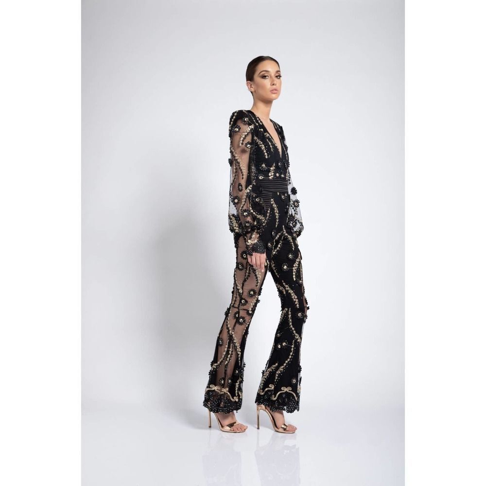 Zhivago Black and Gold Embellished Jumpsuit